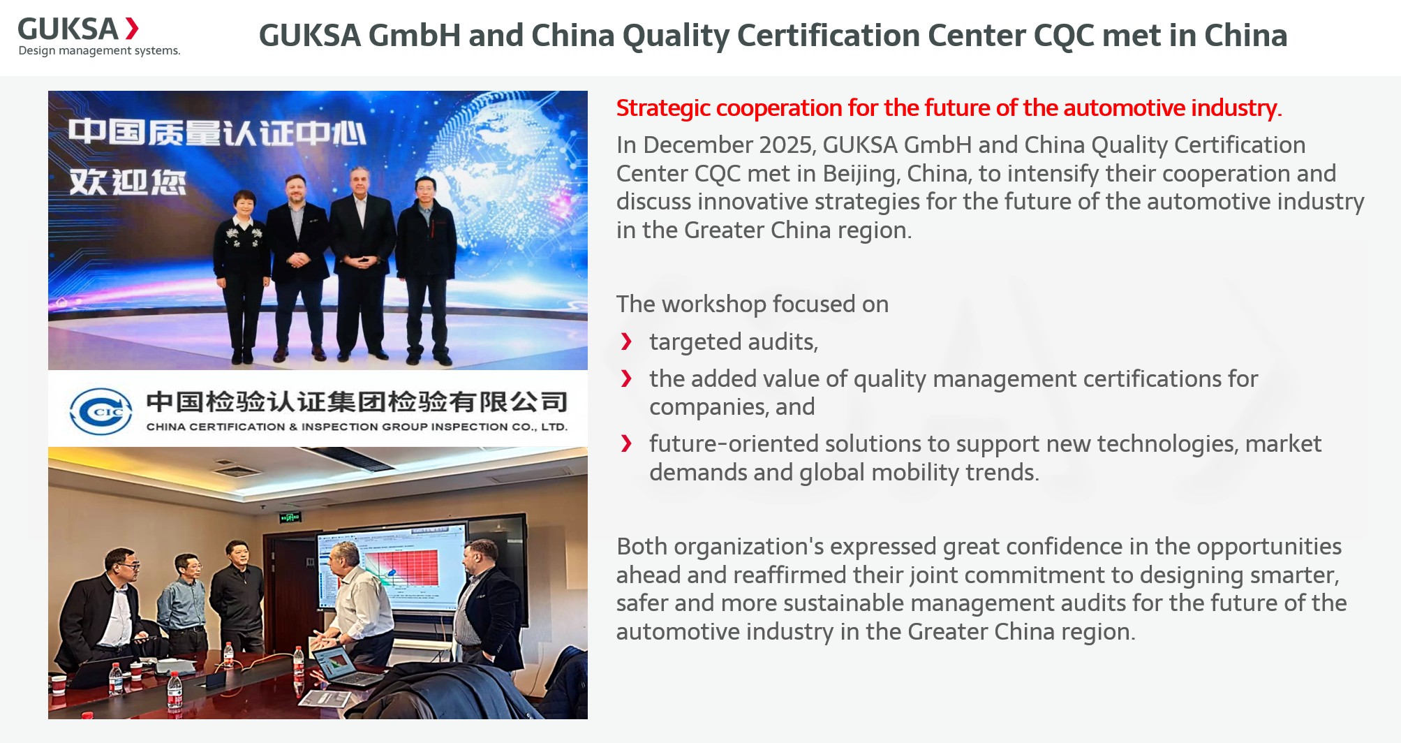 GUKSA GmbH and China Quality Certification CQC met in China